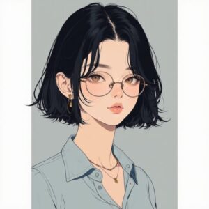Fal.aiで生成した短髪・丸メガネの美少女イラスト（顔アップ・真顔）